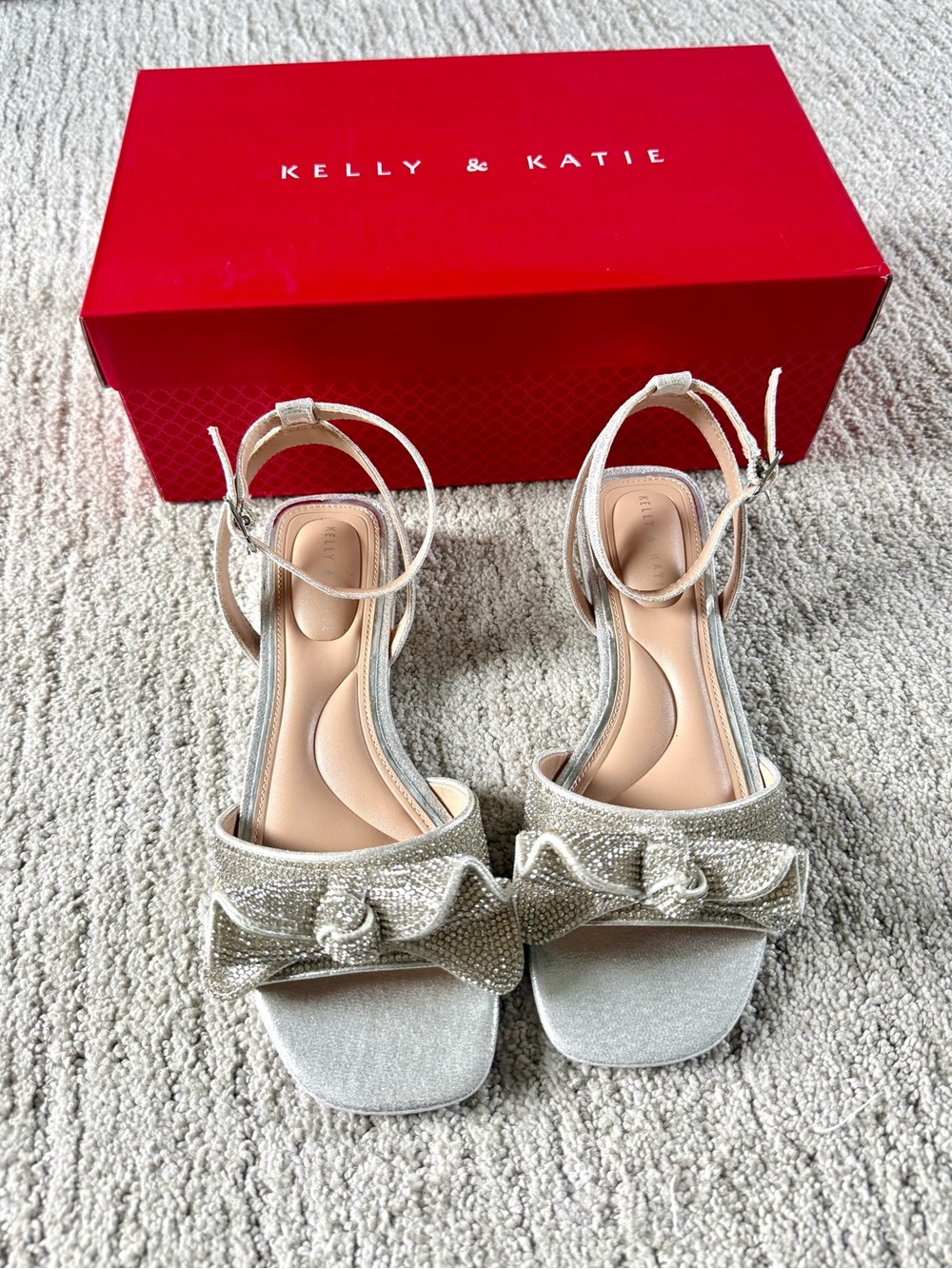 Kelly & Katie Metallic Silver Bow Ankle-Strap Sandals